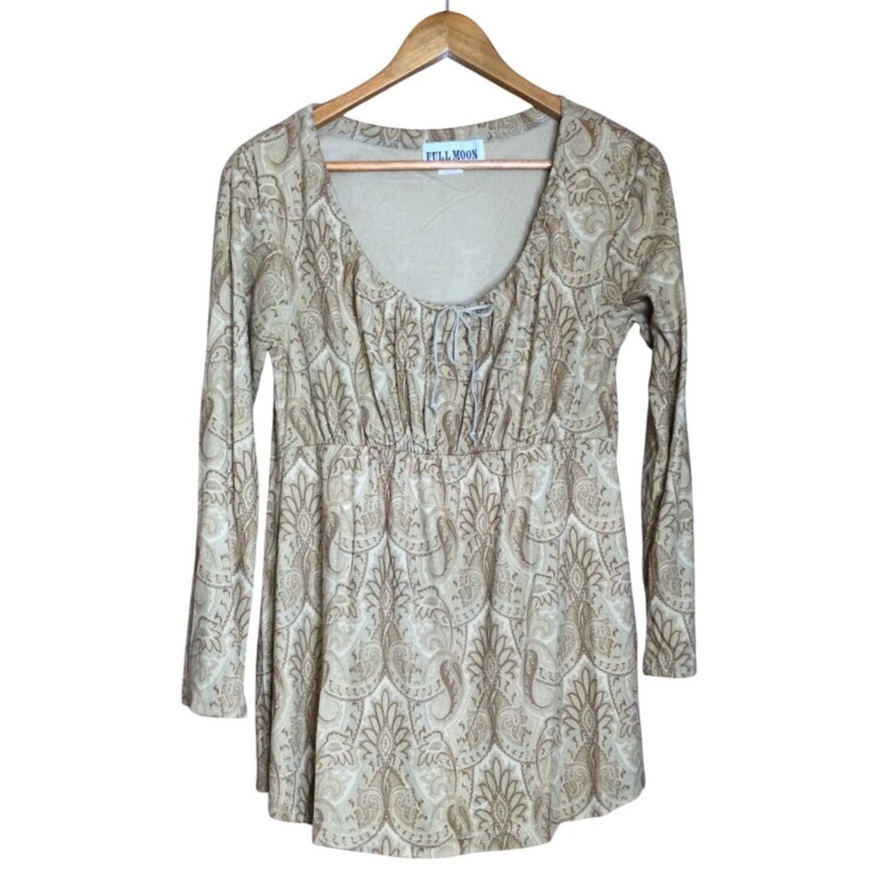 Vintage 90s Y2K Full Moon Maternity Tunic Top Babydoll Size M Stretchy Paisley
